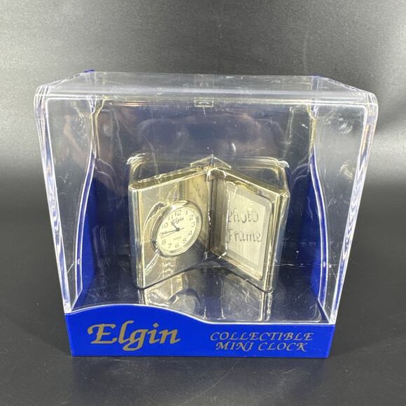 Vintage New Old Stock ELGIN Mini PHOTO FRAME Clock Silver Tone - Picture 1 of 9